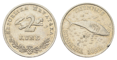 Хорватия 2 куны 2006 тунец, четный год KM 21 медь цинк никель    4660-415