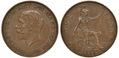 Великобритания 1 пенни 1928 Георг V (1910-1936) КМ 826, Spink 4054 бронза 4162-216