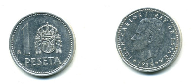 Испания 1 песета 1985 M, Хуан Карлос I (1975-2014) KM 821 алюминий 54-219