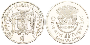 Ямайка 1 доллар 1983 21 год Независимости KM 134 медно-никель PROOF 3711-341