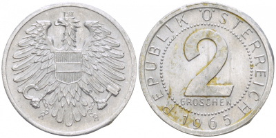 Австрия 2 гроша 1965 KM 2876 алюминий 3309-946
