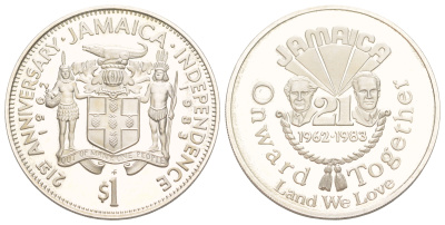 Ямайка 1 доллар 1983 21 год Независимости KM 134 медно-никель PROOF 3711-341