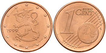 Финляндия 1 евроцент 1999  KM 98 сталь плакированная медью  UNC  4160-361