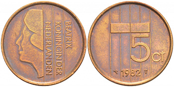 Нидерланды 5 центов 1982 Беатрикс (1980-2013) KM 202 бронза 4547-764