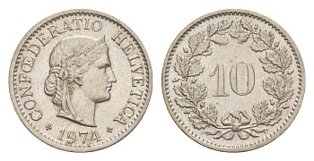 Швейцария 10 раппенов 1974 KM 27 медно-никель 4625-629