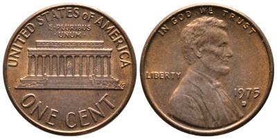 США 1 ЦЕНТ 1975 D, ЛИНКОЛЬН KM 201 медь цинк 4364-912