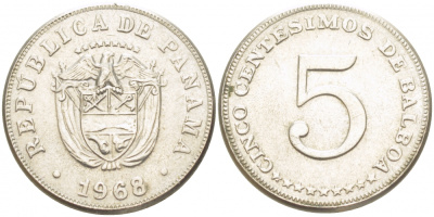 Панама 5 сентесимо 1968 KM 23.2 медно-никель 261-455