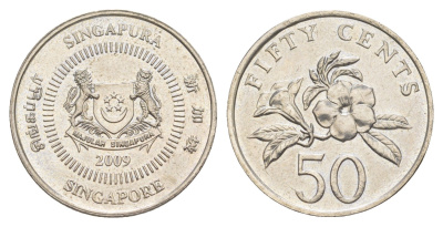 Сингапур 50 центов 2009 KM 102 медно-никель UNC 4523-1025