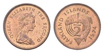 Фолклендские острова (Фолкленды) 1/2 пенни 1974 Елизавета II (1952-2022), лосось KM 1 бронза UNC 4668-533
