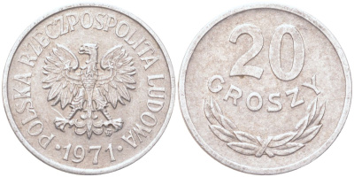 Польша 20 грошей 1971 Y A47 алюминий 4614-639