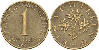 Австрия 1 шиллинг 1964  KM 2886 алюминиевая бронза    4132-1122
