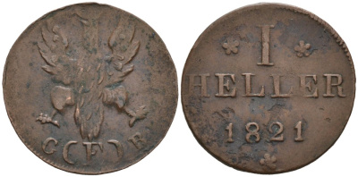 Франкфурт 1 геллер 1821 GB KM 301 медь 4564-647