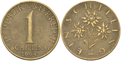Австрия 1 шиллинг 1964  KM 2886 алюминиевая бронза    4132-1122