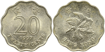 Гонконг 20 центов 1997 KM 67 никель латунь 4387-325