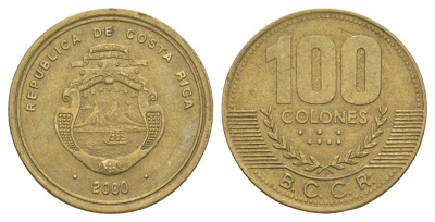 Коста-Рика 100 колонов 2000 KM 240 алюминиевая бронза 4646-253