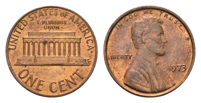 США 1 цент 1973 Авраам Линкольн KM 201 медь цинк 4613-615