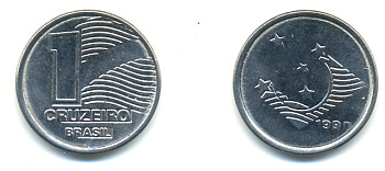 Бразилия 1 крузейро 1990 KM 617 нержавеющая сталь aUNC 93-742