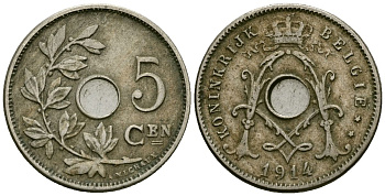 Бельгия 5 сантимов 1914 Belgie KM 67 медно-никель 4173-213