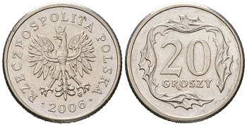 Польша 20 грошей 2006 KM 280 медно-никель UNC 4516-1127