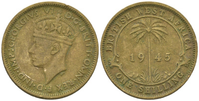Британская Западная Африка 1 шиллинг 1945 Георг VI (1936-1952) KM 23 никель латунь 4620-332