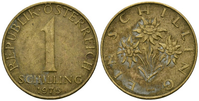 Австрия 1 шиллинг 1975 KM 2886 алюминиевая бронза 4135-157