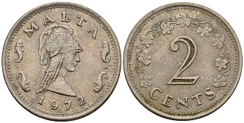 Мальта 2 цента 1972 Пентесилея, царица амазонок KM 9 медь цинк 4154-656