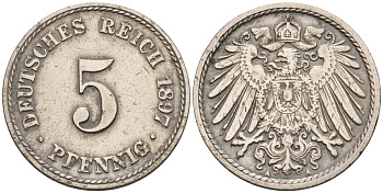 Германия 5 пфеннигов 1897 A KM 11, J. 12 медно-никель 4151-412