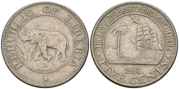 Либерия 5 центов 1961 KM 14 медно-никель 4132-421