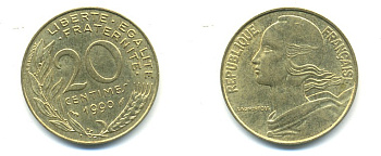 ФРАНЦИЯ 20 САНТИМОВ 1990 KM 930 медь алюминий никель 25-346