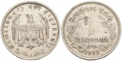ГЕРМАНИЯ 1 РЕЙХСМАРКА 1935 A J. 354, KM 78 никель 73-1051