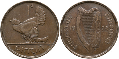 Ирландия 1 пенни 1928 курица с цыплятами KM 3 бронза 650-1641