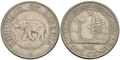 Либерия 5 центов 1961 KM 14 медно-никель 4132-421