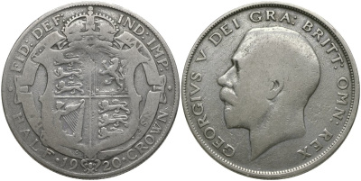 Великобритания 1/2 кроны 1920 Георг V (1910-1936) KM 818.1а, Spink 4021 серебро 4403-334