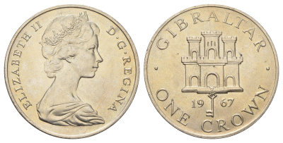 Гибралтар 1 крона 1967 Елизавета II (1952-2022), старый замок KM 4 медно-никель UNC 00-1067-4-63