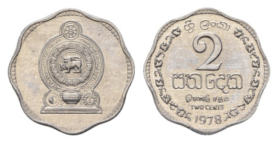 Шри-Ланка 2 цента 1978 KM 138 алюминий UNC 4643-625