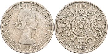 Великобритания 2 шиллинга (флорин) 1956 Елизавета II (1952-2022) KM 906, Spink 4146 медно-никель 189-633