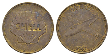 Франция жетон Shell - Человек в полете - Bell X-1 1969 диаметр 26 мм, вес 5 гр Kooij RS011.12c сталь плакированная латунью 4656-332