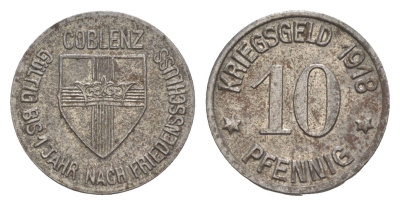 Кобленц 10 пфеннигов 1918 Funck 80.1A, Men05 4526.1, Men18 5727.1 железо 4448-242