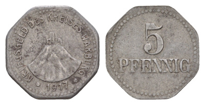 Варбург 5 пфеннигов 1917 Funck 574.1A, Men18 32794.1 железо 4643-858