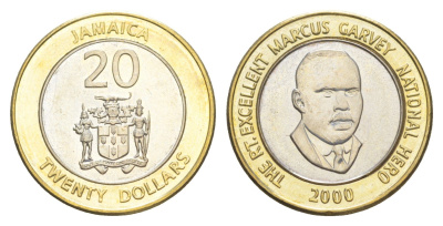Ямайка 20 долларов 2000 KM 182 биметалл BU 4642-1032