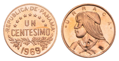 Панама 1 сентесимо 1969 Уррака, тираж 14.000 экземпляров KM 22 бронза PROOF 1524-111