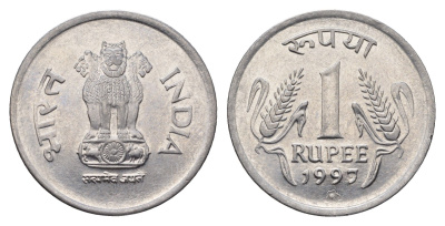 Индия 1 рупия 1997 KM 92.2 нержавеющая сталь UNC 4688-1253