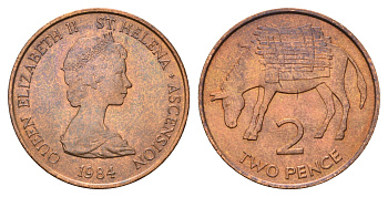Острова Святой Елены и Вознесения 2 пенса 1984 год-тип KM 2 бронза UNC 4670-1212
