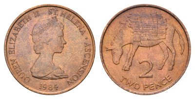 Острова Святой Елены и Вознесения 2 пенса 1984 год-тип KM 2 бронза UNC 4670-1212