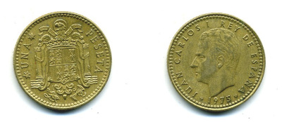 Испания 1 песета 1975 (79) Хуан Карлос I (1975-2014) KM 806 алюминиевая бронза 54-534