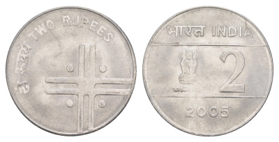 Индия 2 рупии 2005 KM 326 нержавеющая сталь 4650-1135