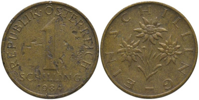 Австрия 1 шиллинг 1984 KM 2886 алюминиевая бронза 181-222