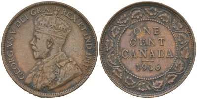 Канада 1 цент 1916 Георг V (1910-1936) KM 21 медь 110-1046