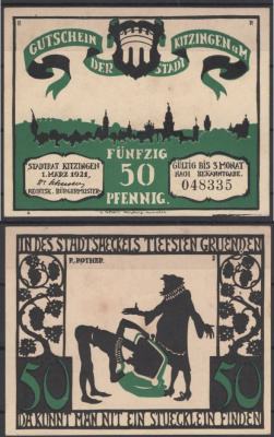 Китцинген 50 пфеннигов 1921 Grabowski 702.1-2.1 бумага UNC (пресс) 8601-14-2-1