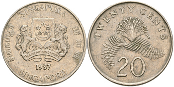 Сингапур 20 центов 1987 KM 52 медно-никель 4364-2527